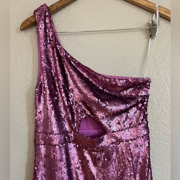 NWOT Prom Perfect Pink Sequin One-Shoulder Cutout Mermaid Maxi Dress - Picture 4 of 8